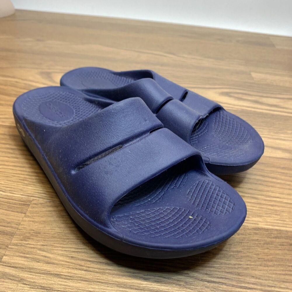 Oofos Womens Ooahh Recovery Sandal Size 38 7 Navy Blue Slide‎ Sporty Shoe Comfy